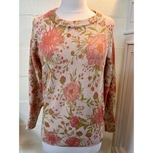 New LC Lauren Conrad Floral Print Crewneck Sweater Tan Pressed Peony Womens Sz S